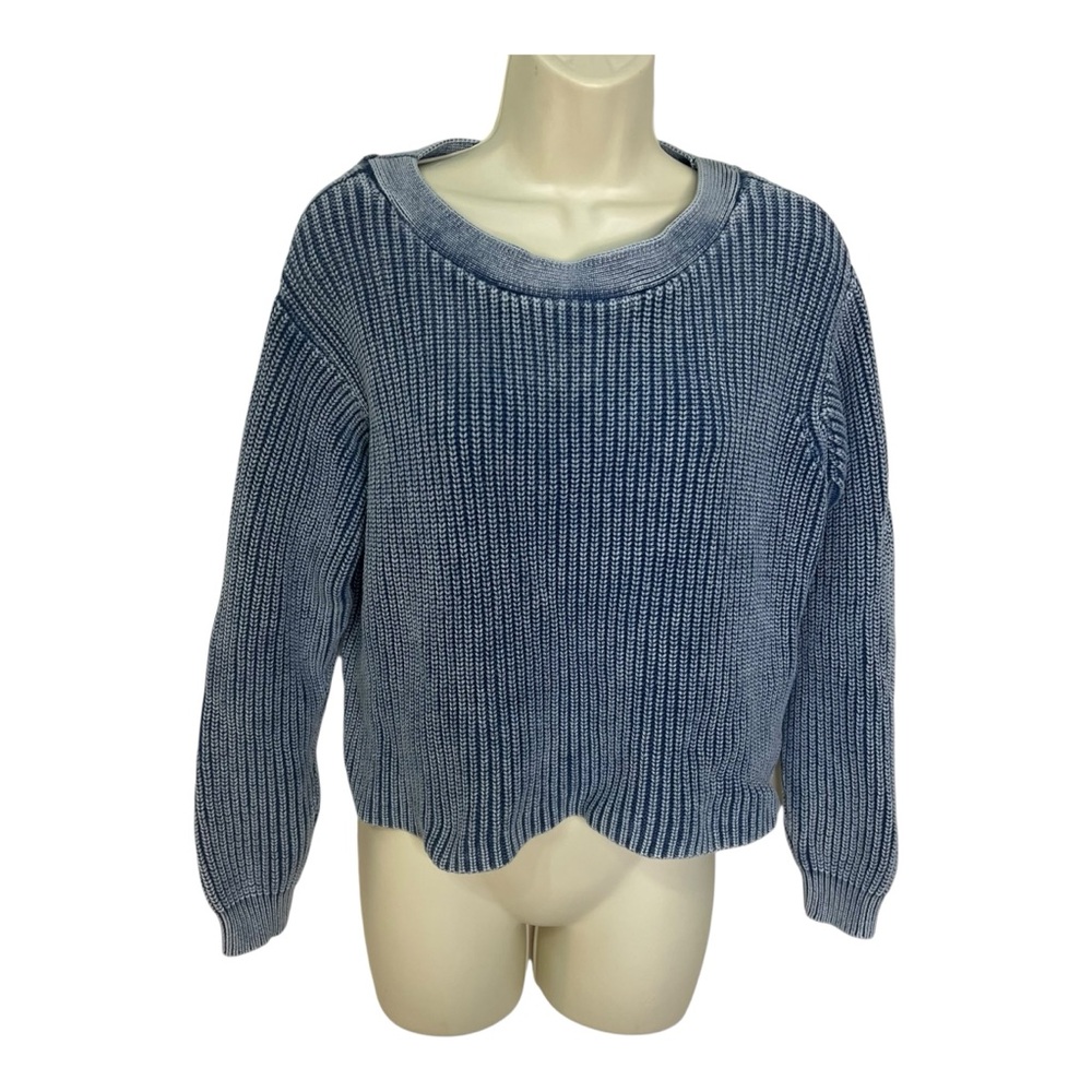 Coldwater Creek Blue 100% Cotton Cropped Knit Sweater Petite Large